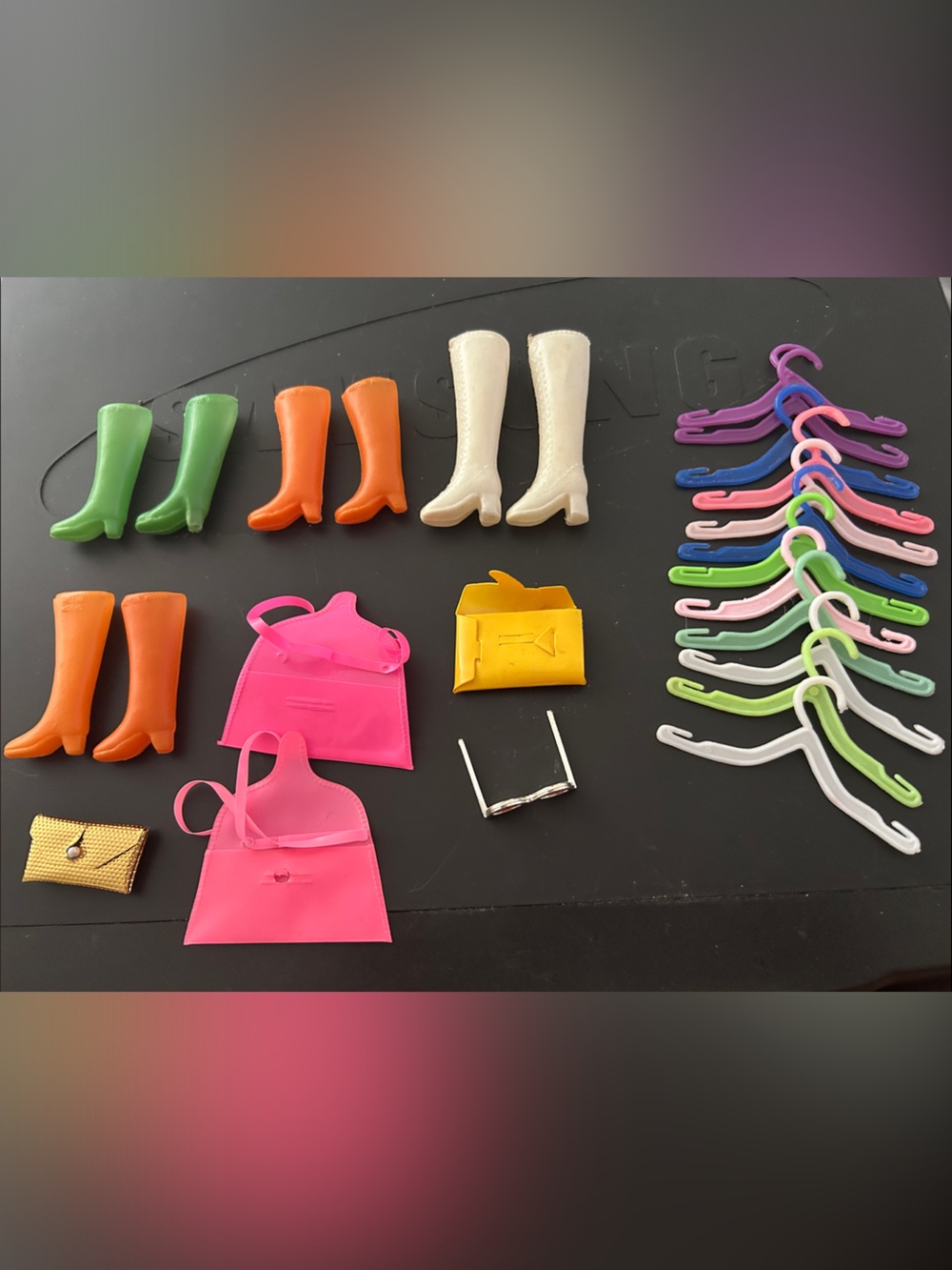 Barbie vintage accessories including shoes wigs purse and more